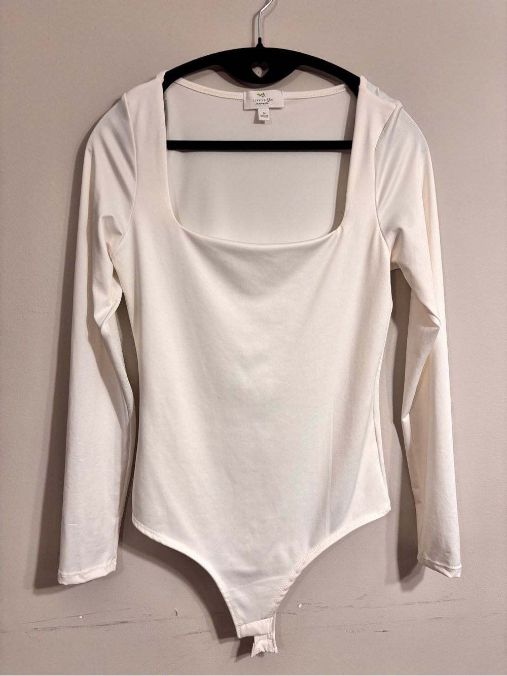 White Square Neck Long Sleeve Bodysuit